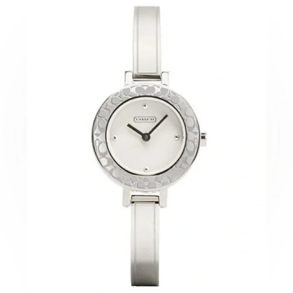 Coach Bridgit  Wrist Watch White Patent Leather Silver Stainless Steel Y2k 2000s - Picture 1 of 9